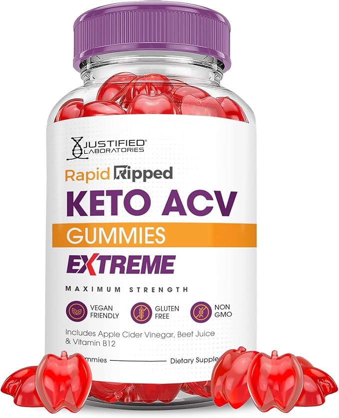 Rapid Ripped Keto ACV Gummies Extreme 2000MG Rapidripped Keto Gummies Apple Cider Vinegar Formulated with Pomegranate Beet Juice Powder B12 Vegan Non GMO 60 Gummys