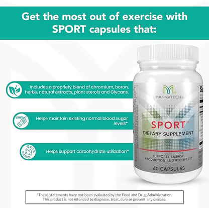 Mannatech Sport Supports Energy, Production & Recovery. During & After Workout Vitamins Formulated with Boron, Chromium & Natural Herbs 60 Capsules