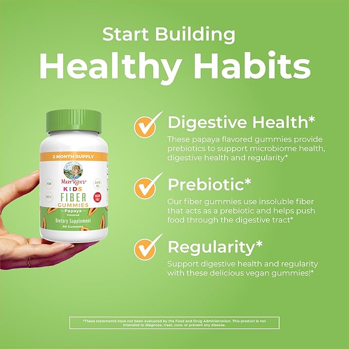 MaryRuth Organics Nutritional Supplement, 2 Month Supply, Sugar Free, Prebiotic, for Kids Ages 2+, Gut Health and Digestion Support, 3g Soluble Fiber Per Gummy, 60 Count