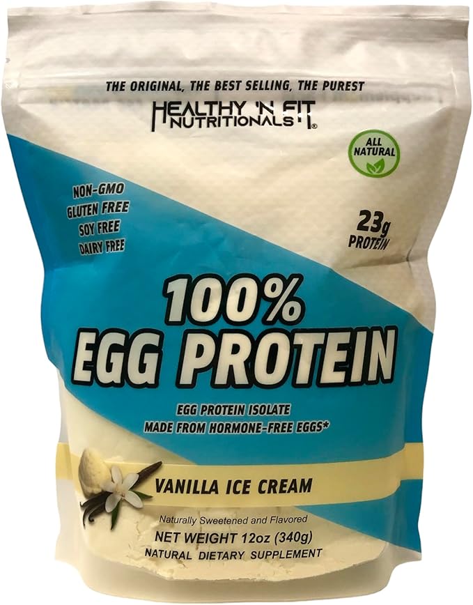 Healthy N Fit 100% EGG PROTEIN- Vanilla (12oz): 100% Egg White Protein PLUS Natural Peptides. Naturally Sweetened, Zero Carb, Keto, Paleo Friendly