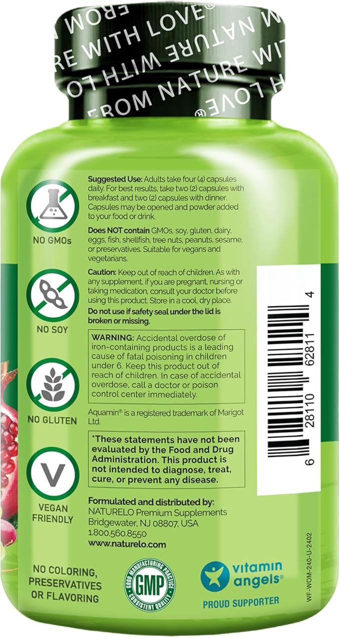 NATURELO Whole Food Multivitamin for Women - with Vitamins, Minerals, & Organic Extracts - Supplement for Energy and Heart Health - Non GMO - 240 Vegan Capsules