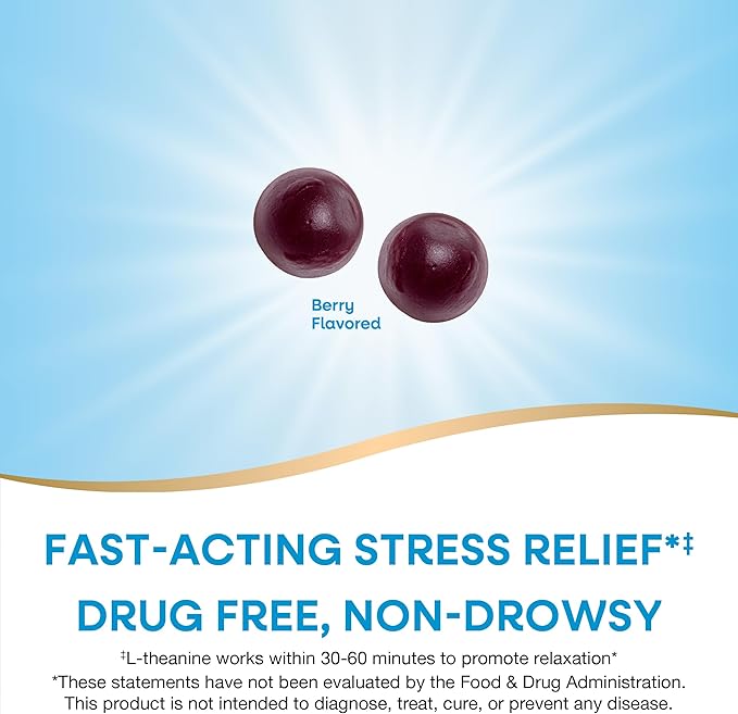Nature's Way Quick Calm Gummies, L-Theanine for Relaxation*, Fast-Acting, Stress Relief from L-Theanine Within 30-60 minutes*, with Ashwagandha, Vegetarian, Mixed Berry Flavored,  60 Gummies