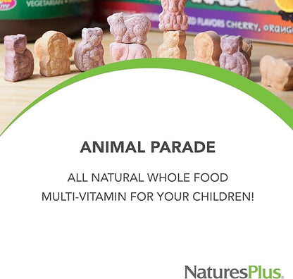 Natures Plus Animal Parade Multivitamin Children’s Chewables - Watermelon Flavor - 90 Animal Shaped Tablets - Promotes Health and Well-Being - Vegetarian, Gluten Free - 45 Servings