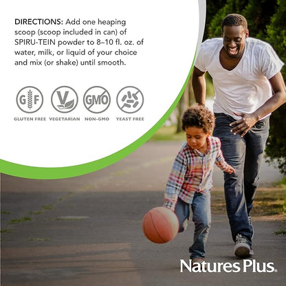 NaturesPlus SPIRU-TEIN, Strawberry - 2.4 lb - Plant-Based Protein Shake - Non-GMO, Vegetarian, Gluten Free - 32 Servings