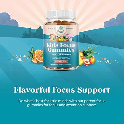 Vegan Brain Focus Gummies for Kids - Kids Focus Supplement with Phosphatidylserine Bacopa Monnieri Green Tea Extract and More Focus Vitamins for Kids Mood Concentration Energy and Focus (2 Pack)