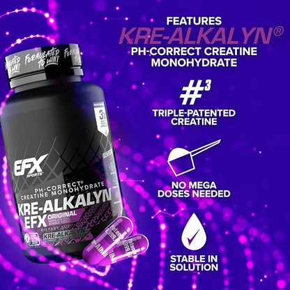 EFX Sports Kre-Alkalyn EFX | pH Correct Creatine Monohydrate Pill Supplement | Strength, Muscle Growth & Performance | 60 Servings, 120 Capsules
