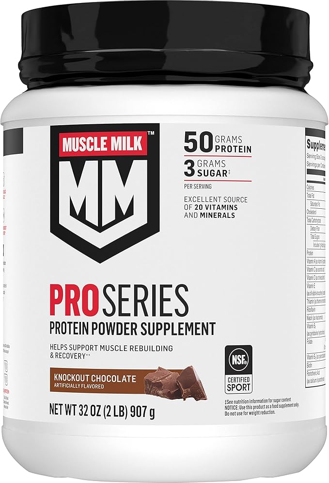 Muscle Milk Pro Series Knockout Chocolate Protein Powder, 5 Pound 28 Servings & 2 Pound 11 Servings