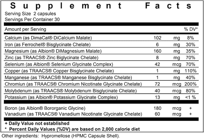Biopharma Scientific NanoMinerals Complete Chelated Multi-Mineral Capsules | 30 Servings | Calcium, Iron, Magnesium, Zinc, Potassium, Manganese, Chromium, Copper
