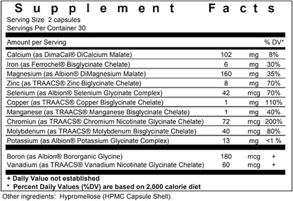 Biopharma Scientific NanoMinerals Complete Chelated Multi-Mineral Capsules | 30 Servings | Calcium, Iron, Magnesium, Zinc, Potassium, Manganese, Chromium, Copper