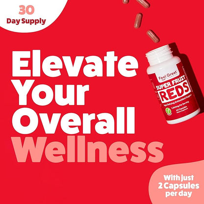 Feel Great Vitamins Superfruit Reds – Antioxidant Superfood with Polyphenols for Anti-Aging & Immune Support – Acai, Mangosteen, Pomegranate, Blueberry & Much More – 60 Capsules