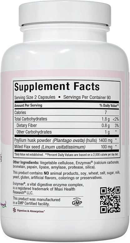 Maxi Fiber for Adults - Kosher Daily Fiber Supplement - 1500 mg Fiber Capsules for Men and Women with Psyllium Husk - Dietary Fiber Pills (Capsules 180 Count (Pack of 1))