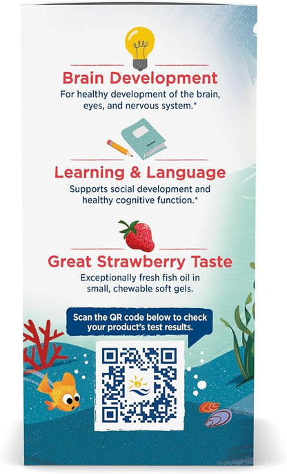 Nordic Naturals Children’s DHA, Strawberry - 90 Mini Chewable Soft Gels for Kids - 250 mg Omega-3 with EPA & DHA - Brain Development & Function - Non-GMO - 22 Servings