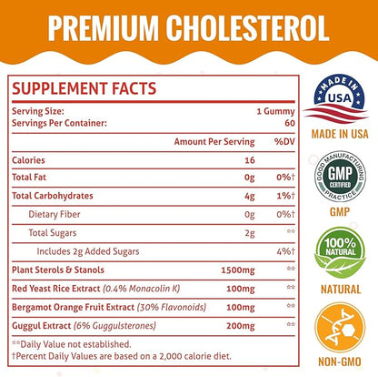 Cholesterol Supplements with 1500 Mg Plant Sterols & Stanols, Cholesterol Support Gummies, Cholesterol Complex Gummies, Maintains Normal Levels, Mixed Berry Flavor, 60 Count