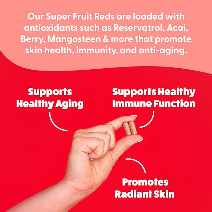Feel Great Vitamins Superfruit Reds – Antioxidant Superfood with Polyphenols for Anti-Aging & Immune Support – Acai, Mangosteen, Pomegranate, Blueberry & Much More – 60 Capsules