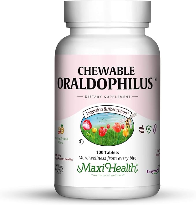 Maxi-Health Chewable Oraldophilus - Non Dairy - Probiotics, Tropical Flavor, 100 Chewies, Kosher