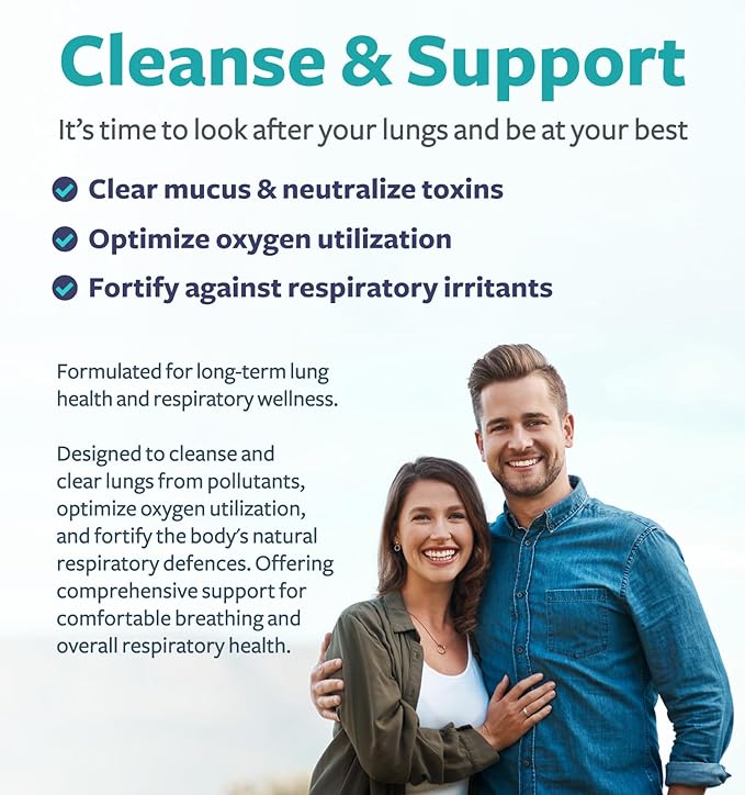 Respiratory Lung Health Supplement - Invigorating Lung Support Supplement Helps Support Clear Airways Mucus Removal and Seasonal or Year Round Lung Detox - Vegan Herbal Clear Lungs Formula (6 Months)