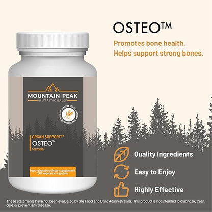 Mountain Peak Nutritionals Osteo Supplement - Organ & Strong Bone Support, Promotes Bone Health - With Vitamins D3, K2, Calcium, and Magnesium - Bone Building & Strengthening (240 Vegetarian Capsules)