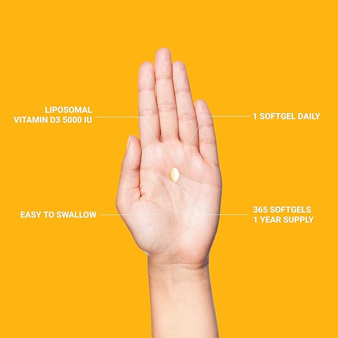 UpNourish Liposomal Vitamin D3 5000 IU Softgels - 1 Year Supply | Organic Coconut Oil Infused Vitamin D Supplements - Support Bone, Dental, Heart, Mood & Immune Health - Non GMO Gluten Free - 365 ct