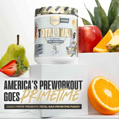 REDCON1 Pre Workout Powder for Men & Women - Total War - All-in-One Preworkout with Beta Alanine & Citruline Malate to Support Energy & Endurance - Prime Time Punch (30 Servings)