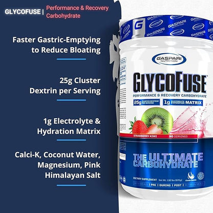 Gaspari Nutrition Glycofuse: Performance and Recovery Carbohydrate, 25g Cluster Dextrin and 1g Electrolyte and Hydration Matrix (Strawberry Kiwi, 30 Servings)