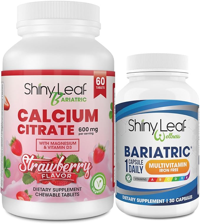 Bariatric Multivitamin Iron Free Capsules Calcium Citrate Chewable Strawberry Flavor - for Post Bariatric Surgery Including Gastric Bypass and Sleeve (30 Days)