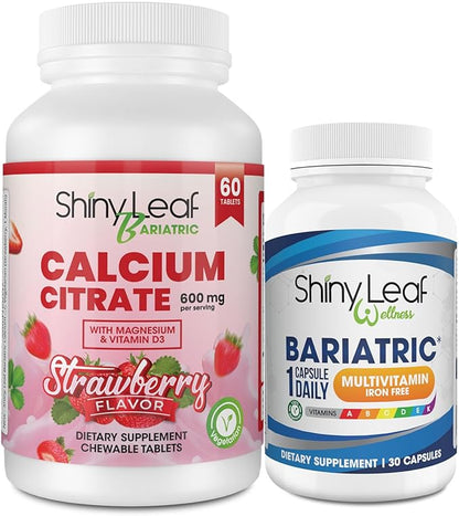 Bariatric Multivitamin Iron Free Capsules Calcium Citrate Chewable Strawberry Flavor - for Post Bariatric Surgery Including Gastric Bypass and Sleeve (30 Days)