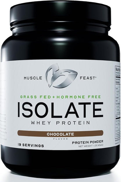 Muscle Feast Grass-Fed Whey Protein Isolate, All Natural Hormone Free Pasture Raised, Chocolate, 1lb