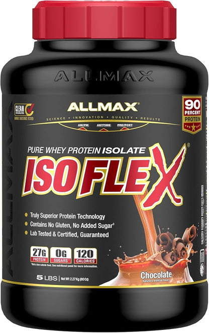 ALLMAX Nutrition - ISOFLEX Whey Protein Powder, Whey Protein Isolate, 27g Protein, Chocolate, 5 Pound