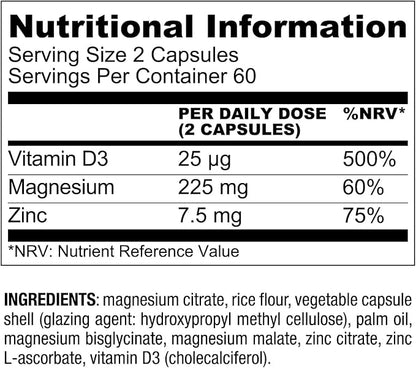 Live Conscious Magnesium Zinc & Vitamin D3 - Bioavailable Forms of Magnesium - Malate, Glycinate, Citrate - MagWell Bone & Heart Health, Immune System Support - 120 Capsules (2-Pack)