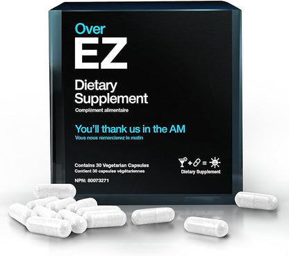 OVER EZ Pre-Drink Supplement - [$1.30 x Serving] Party Recovery & Prevention Pills for a Night Out & Better Mornings, Milk Thistle, Amino Acids, Vitamin Bs (30 Servings)