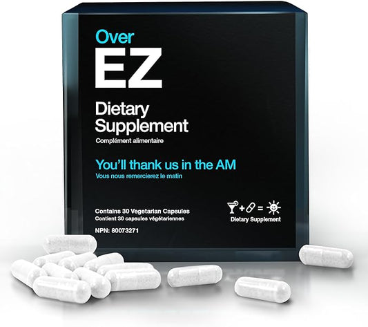 OVER EZ Pre-Drink Supplement - [$1.30 x Serving] Party Recovery & Prevention Pills for a Night Out & Better Mornings, Milk Thistle, Amino Acids, Vitamin Bs (30 Servings)