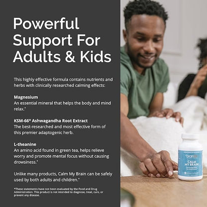 Dr Amen BrainMD Calm My Brain - 90 Vegan Capsules - Fast-Acting Formula with Magnesium, Ashwagandha & L-Theanine - 30 Servings