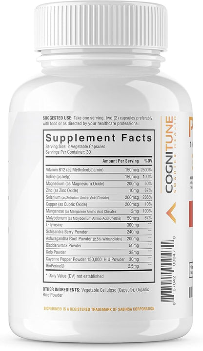 Thyroid Support Complex Supplement - Thyroid Support for Women and Men - Boost Energy, Focus, Metabolism - Iodine Supplements for Thyroid + B12, Selenium, Zinc, Copper, Ashwagandha, L-Tyrosine & More