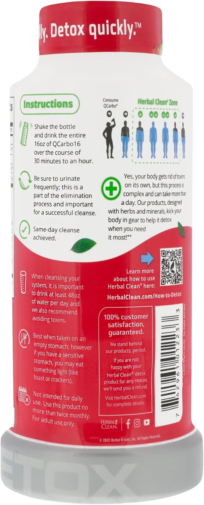 Herbal Clean QCarbo16 Same-Day Premium Detox Drink, Tropical Flavor, 16 Fl Oz