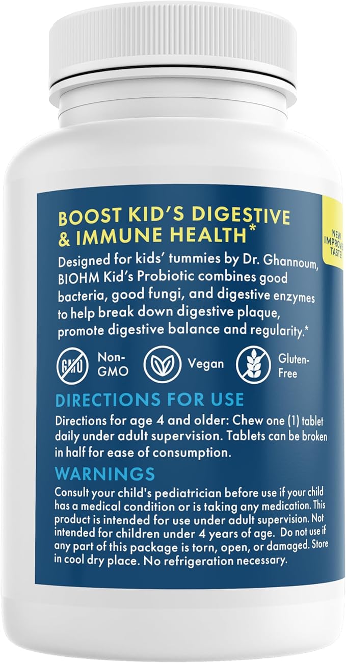 BIOHM Kids Probiotic Chewable Tablets - Delicious Berry Lemonade - 30 Servings - Vegan, Gluten Free, GMO Free, Dairy Free - One Month Supply, Ages 4+