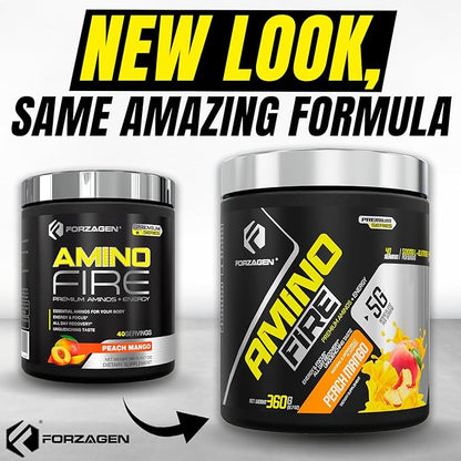 Forzagen Amino Fire | Essential Amino Energy Powder for Pre-Workout | BCAA Energy Boost & Muscle Recovery Drink Mix, Enhance Focus & Concentration, Dietary Supplement | Peach Mango, 40 Servings