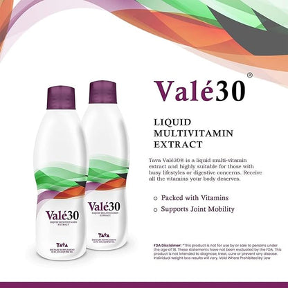 TAVA Liquid Vitamins, Valé30® a Liquid Multivitamin for Men, Women, and The Whole Family, Energy Supplements for 30 Days with Vitamin A and Vitamin B Complex - The Perfect Boost Drink for Everyone.