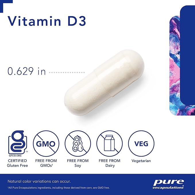 Pure Encapsulations Vitamin D3 25 mcg (1,000 IU) - Supplement to Support Bone, Joint, Breast, Heart, Colon & Immune Health - with Premium Vitamin D - 120 Capsules