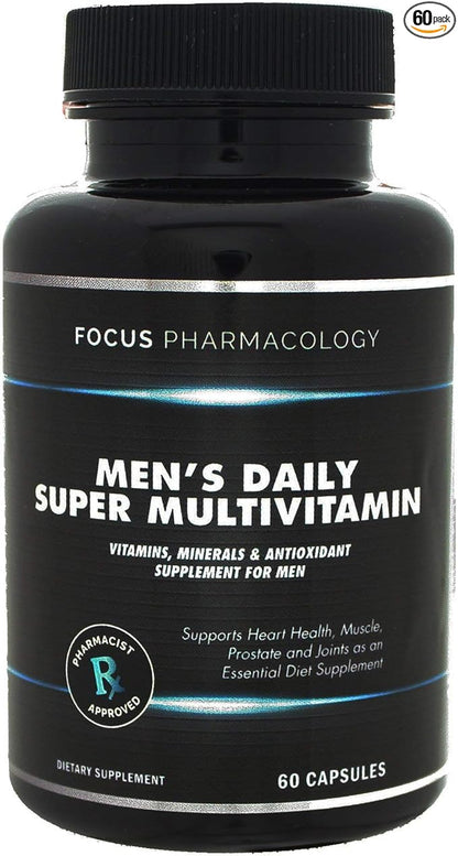 Men's Daily Super Multi-Vitamin for Men - 60 Ct Blend of Vitamins, Minerals, Plus Herbs for Prostate Health and General Energy/Focus