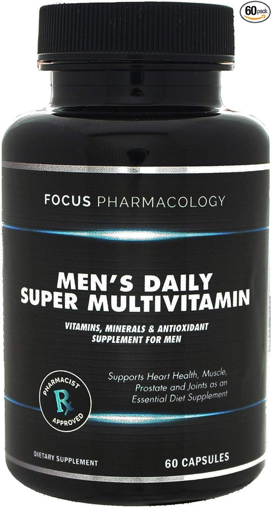 Men's Daily Super Multi-Vitamin for Men - 60 Ct Blend of Vitamins, Minerals, Plus Herbs for Prostate Health and General Energy/Focus
