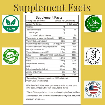 Supplemens, Halal Prenatal Vitamins for Women, Womens Multivitamin Gummy, Prenatal Gummies, Vitamins with Iron DHA Folate and folic Acid, Vegan Prenatal Vitamins, Pregnancy Must Haves