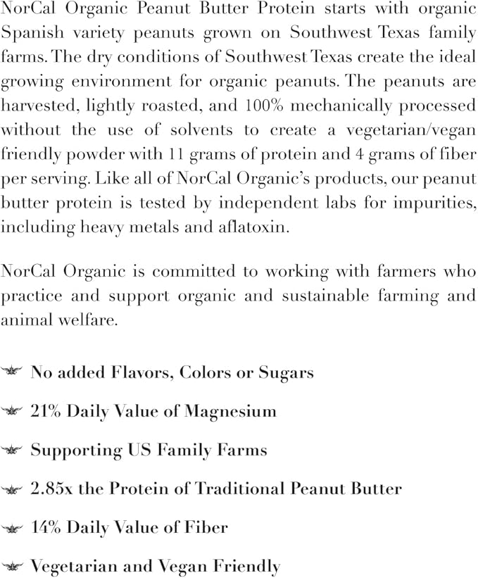 Norcal Organic Peanut Butter Protein Powder - 2lb | Vegan, Low-Cal, 11g Protein | from Southwest Texas Organic Farms