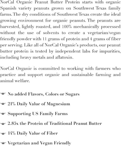 Norcal Organic Peanut Butter Protein Powder - 2lb | Vegan, Low-Cal, 11g Protein | from Southwest Texas Organic Farms