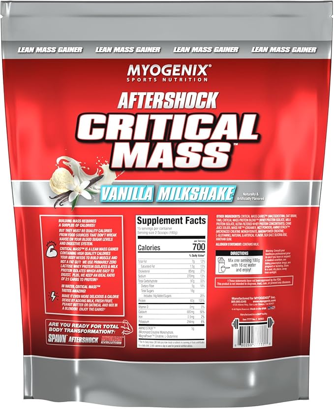 Myogenix Critical Mass - Vanilla Flavored Muscle Mass Weight Gain Supplement, Zero Lactose Protein Powder, Anabolic Whey Protein (6.01 lbs)