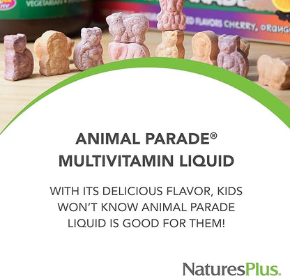 Natures Plus Animal Parade Source of Life Children's Liquid Multivitamin - Tropical Berry Flavor - 30 fl oz - Whole Food Supplement - Vegetarian, Gluten-Free - 60 Servings
