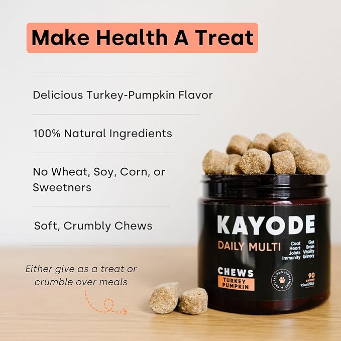 Kayode Daily Multi - Dog Multivitamin & Superfood Chew. Fill Nutrient Gaps. Helps Joints, Digestion, Heart, Brain, Urinary & More. Add Nutrients Dog Food Misses. Great for Puppies Too.
