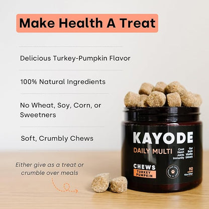 Kayode Daily Multi - Dog Multivitamin & Superfood Chew. Fill Nutrient Gaps. Helps Joints, Digestion, Heart, Brain, Urinary & More. Add Nutrients Dog Food Misses. Great for Puppies Too.