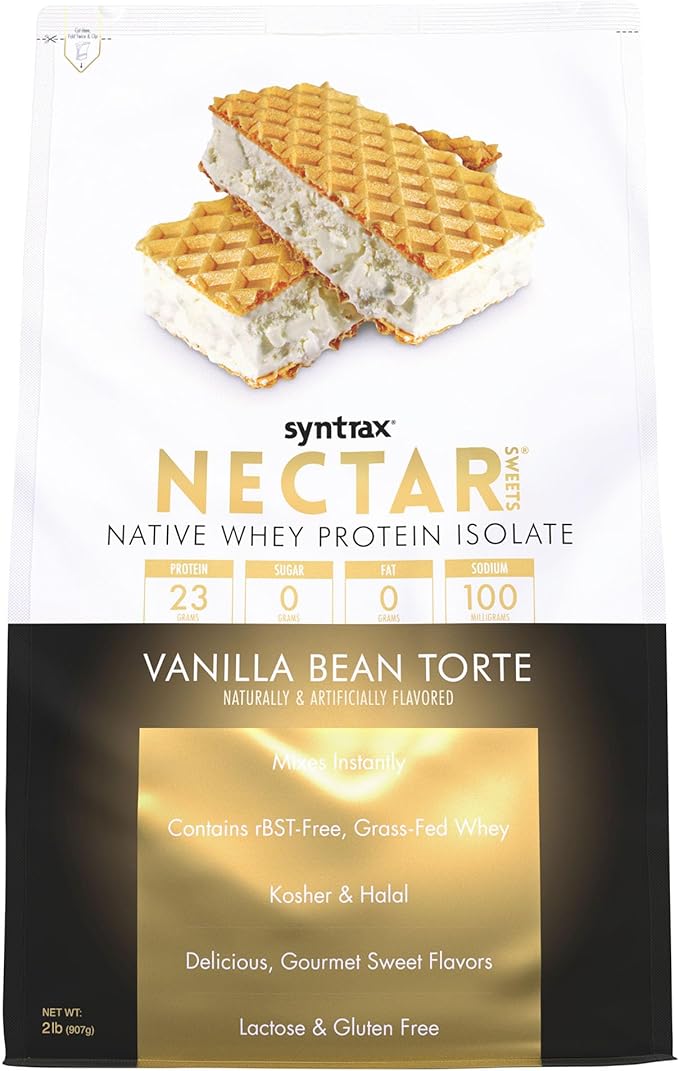 Syntrax Nutrition Nectar Sweets, 100% Whey Isolate Protein Powder, Real Vanilla Bean Specks, Vanilla Bean Torte, 2 lbs