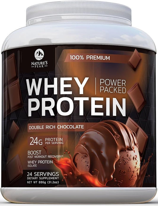 Premium 100% Whey Protein Powder 24g, Double Rich Chocolate, Advanced Isolate Protein for Muscle Gain, Recovery & Immune System Support, No Added Sugar, For Shakes & Chocolate Smoothies - 24 Servings