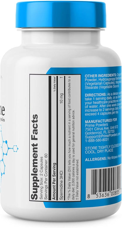 Spermidine Capsules 𝗚𝗟𝗨𝗧𝗘𝗡 𝗙𝗥𝗘𝗘 99% Concentration 100x More Potent Than Wheat Germ Extract for Anti-Aging DNA Telomere Support